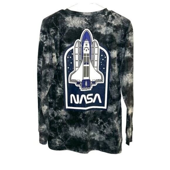 NASA Hyper Space Black Tie Dye Long Sleeve Causal Pullover T-Shirt Unisex Small - Picture 1 of 7